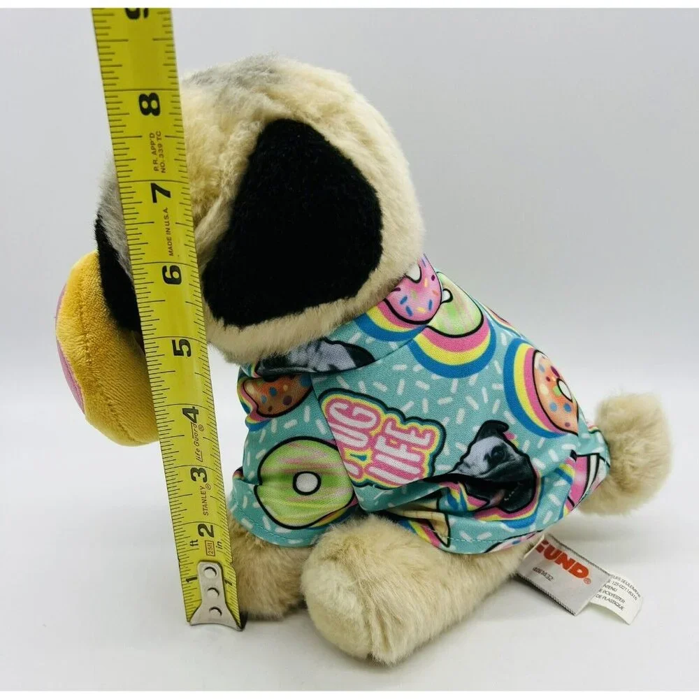 Gund Doug‎ The Pug Dog Plush Pink Donut Pug Life Shirt Stuffed Animal 8 inch